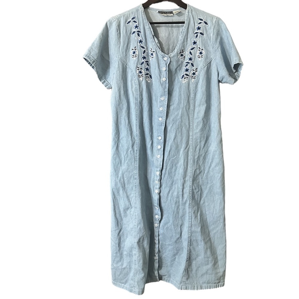 Notations Clothing Co. Sky Blue Floral Embroidered Maxi Button Up Dress Sz L - Picture 1 of 12